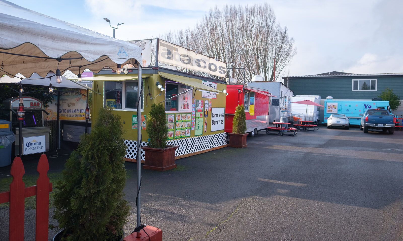 Portland food carts and Powell's Books storefront