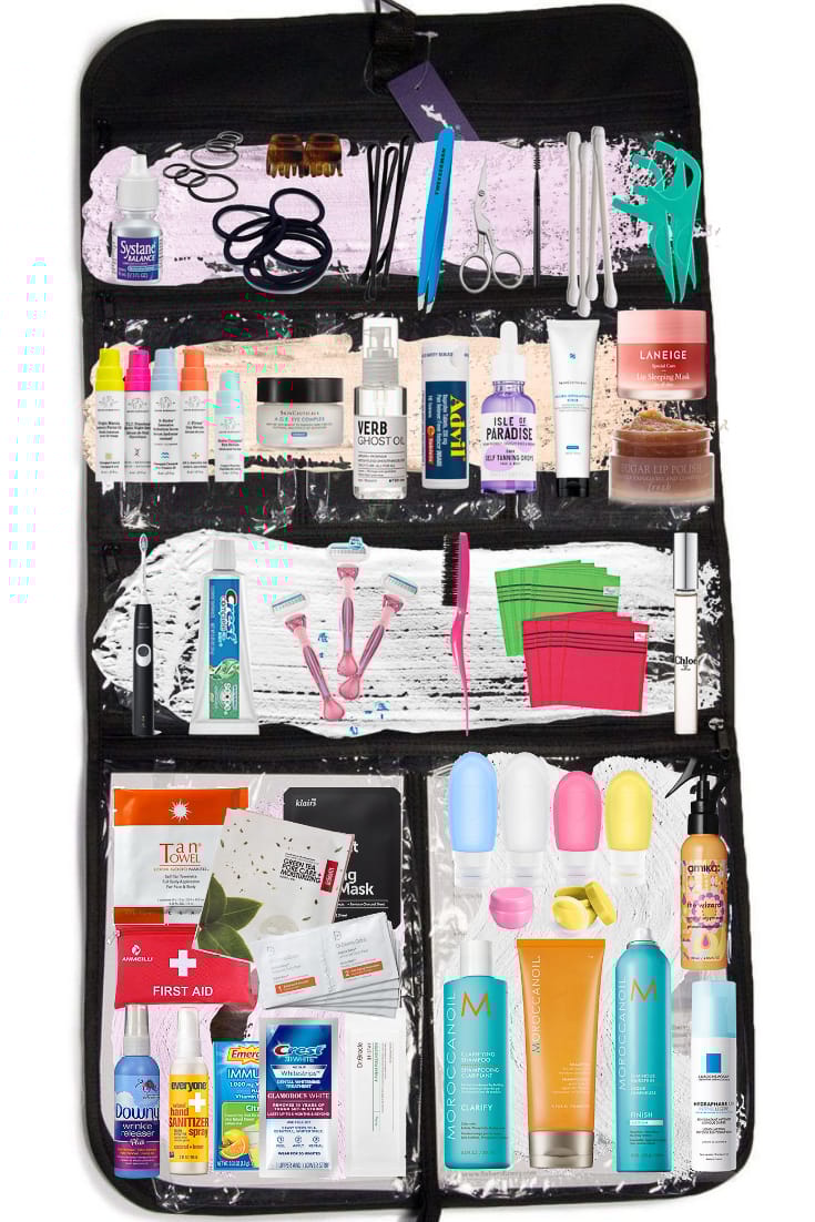 Organized toiletry bag with bottles